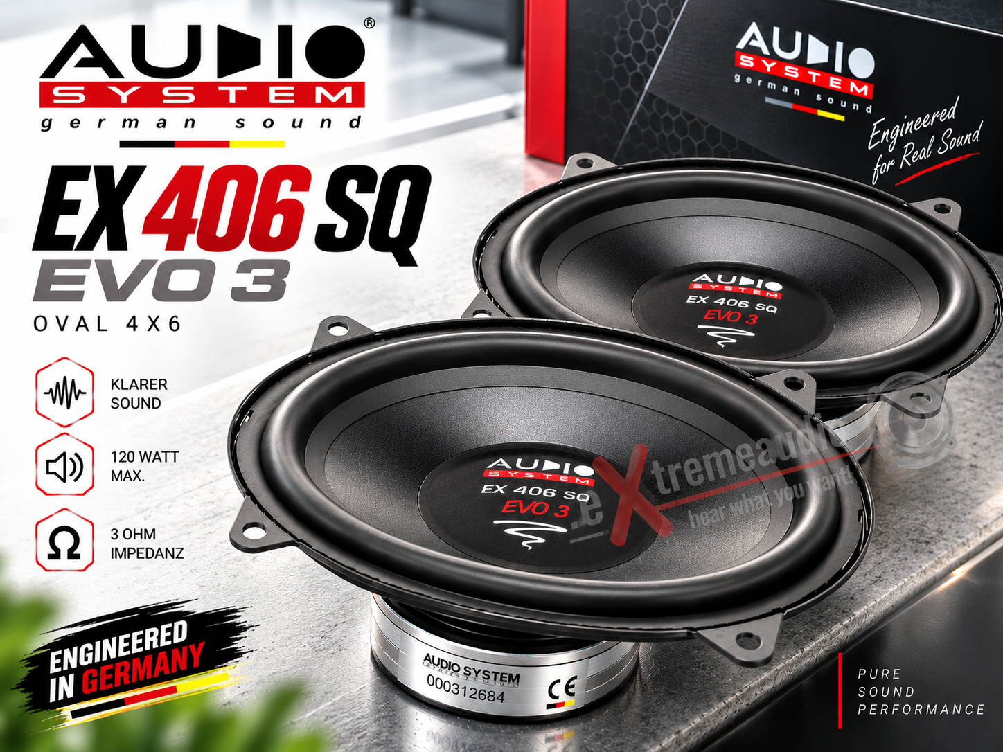 Audio System EX 406 SQ EVO 3 Mitteltöner oval 4x6 Kickbass Auto Lautsprecher Tieftöner 120 Watt - 1 Paar