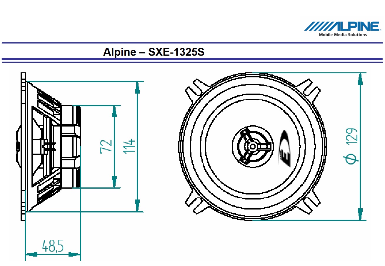 Alpine SXE-1325S 13 cm (5,25-Zoll) 2-Wege-Koaxiallautsprecher 1 Paar Koaxialsystem 200 Watt