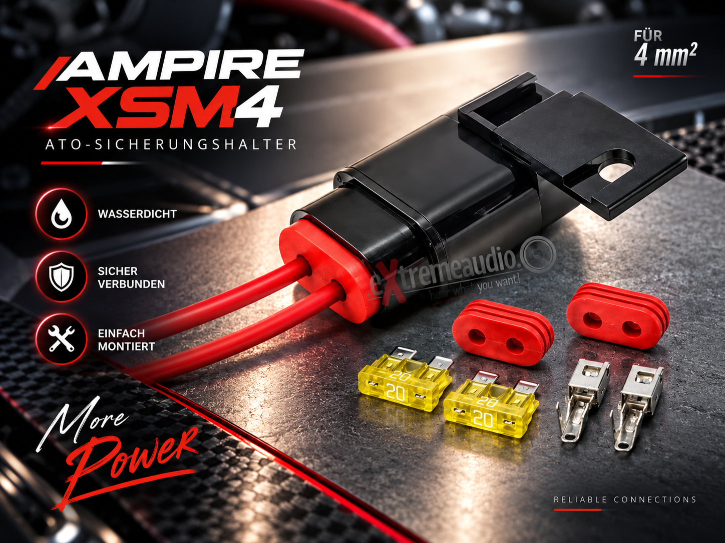 AMPIRE XSM4 ATO-Sicherungshalter mit Sicherungen für 4mm² (12 AWG) Leitungen, wasserdicht   