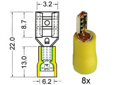 RTA 152.203-0 Flachsteckhülsen isoliert und vergoldet 2,8mm, gelb