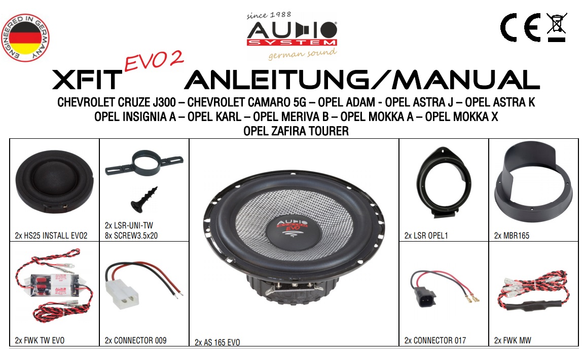 AUDIO SYSTEM XFIT OPEL ADAM EVO2 110W PERFECT FIT COMPO SYSTEM Lautsprecher kompatibel mit OPEL ADAM 2012 ->