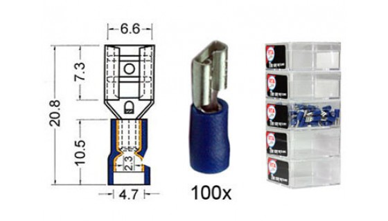 RTA 151.211-2 Lame réceptacle isolé VINYL Doublement, 6.3mm BLEU 100 -pack