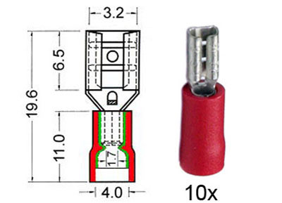 RTA 151.201-0 Flachsteckhülsen isoliert 2.8mm rot