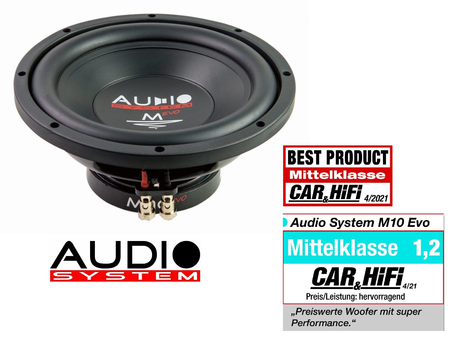 Audio System SUBFRAME M10 EVO ACTIVE 350 EVO Reserverad aktiv Subwoofer 400 Watt Bassgehäuse Bassreflexgehäuse mit M10 EVO + Verstärker + M-350.1 D