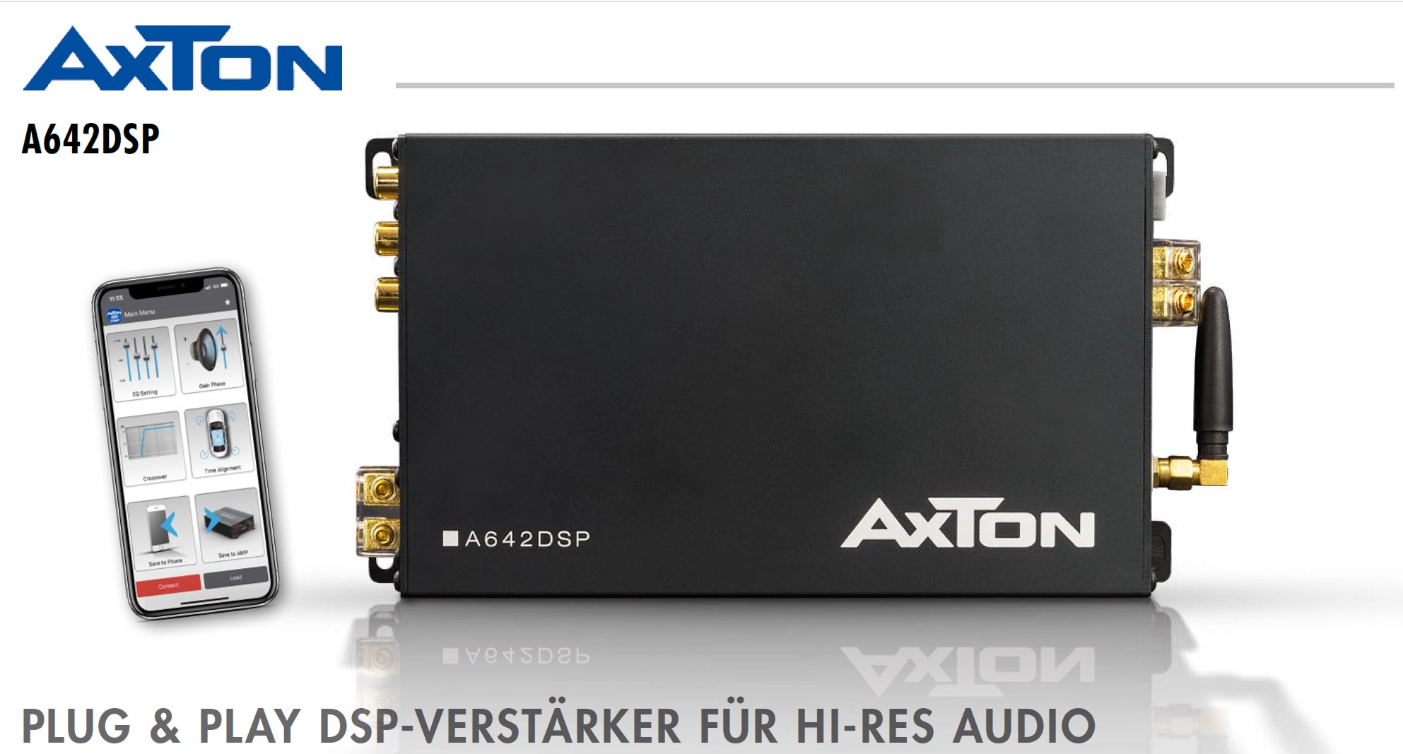 AXTON A642DSP 5-Kanal Plug & Play DSP Verstärker mit Plug & Play Adapter für Ihr Auto Alfa, Audi, BMW, Citroen, Dacia, Fiat, Ford, Honda, Hyundai, Kia, Mazda, Mercedes, Mini, Mitsubishi, Nissan,   Opel, Peugeot, Renault, Seat, Skoda, Toyota, VW usw.  