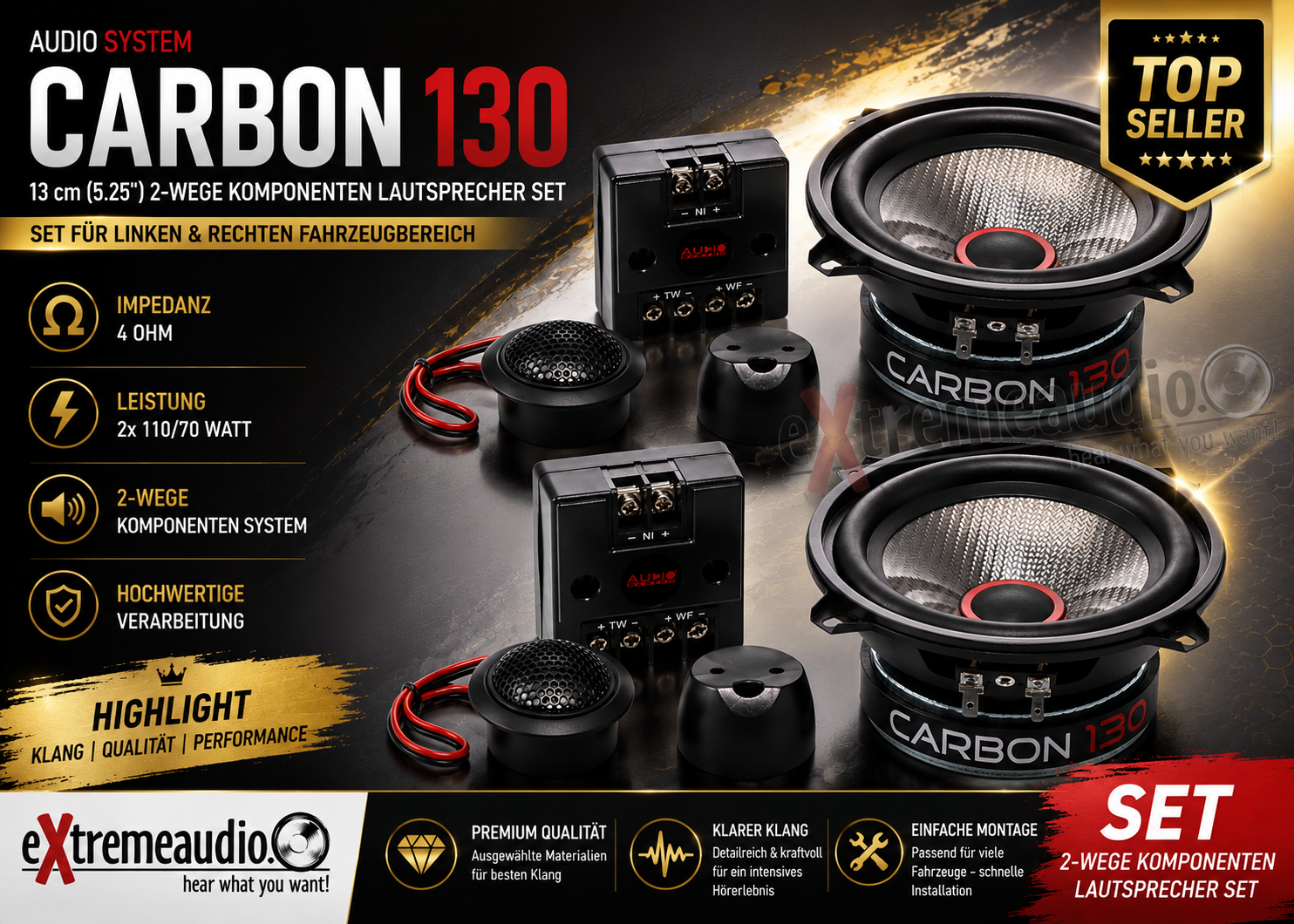 Audio System CARBON 130 Lautsprecher 13cm 2-Wege Compo Speaker System - SET