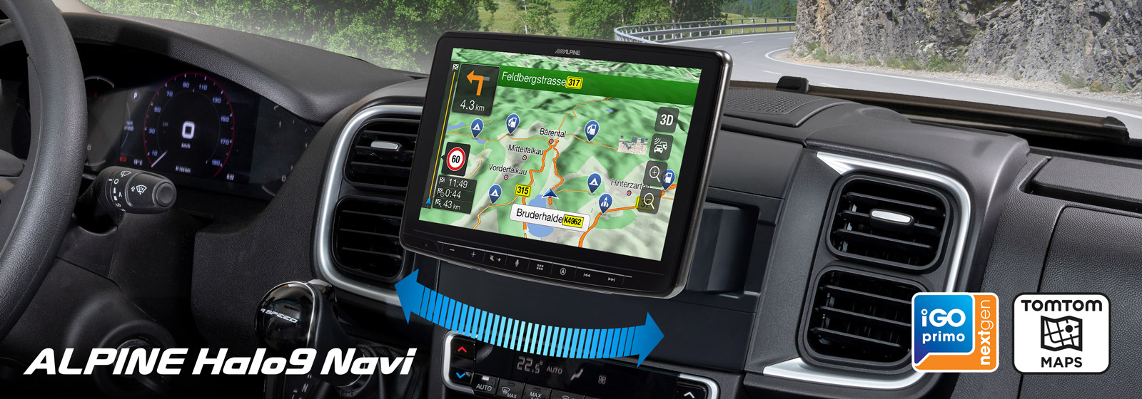 Alpine INE-F904DU8S Schwenkbares Autoradio Navigationssystem mit 9-Zoll Touchscreen für Ducato 8, 1-DIN-Einbaugehäuse, DAB+, Apple CarPlay und Android