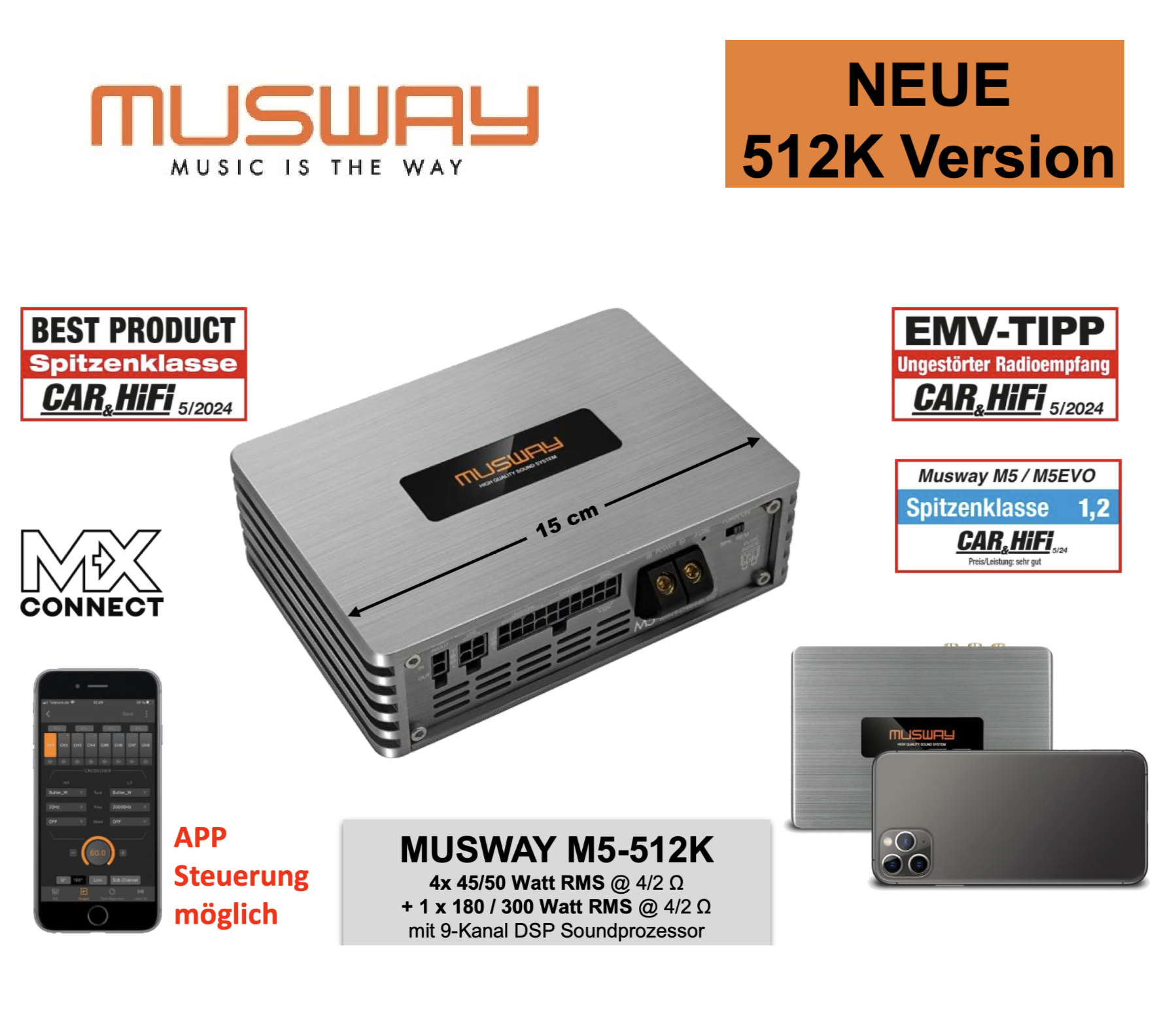 MUSWAY M5-512K Digital 5-Kanal Verstärker AMP mit 9-Kanal DSP M5 (512K Version)