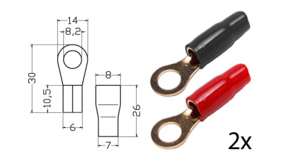 RTA 152.162-0 Klemm-Ringkabelschuh isoliert, vergoldet, 2x ROT+ 2x SCHWARZ 16mm² Durchm. 8mm