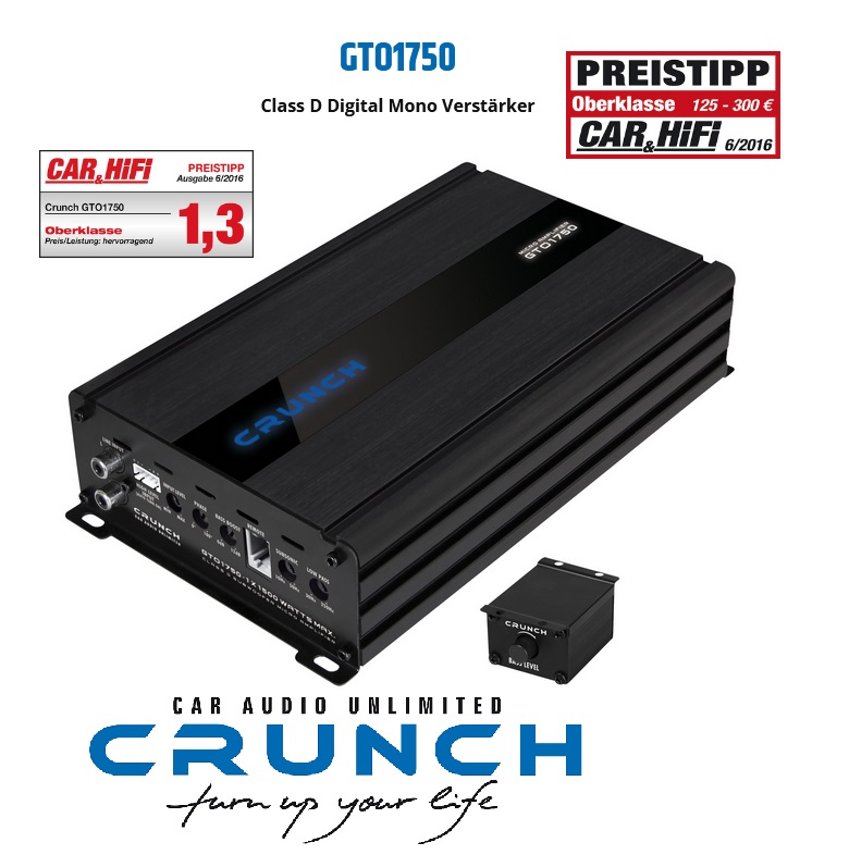 Crunch GTO1750 Digital Monoblock 1-Kanal Verstärker Endstufe Amplifier 750 Watt RMS