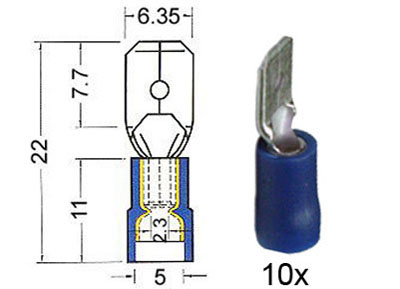 RTA 151.006-0 Isolé broches plat 6,3 mm bleu