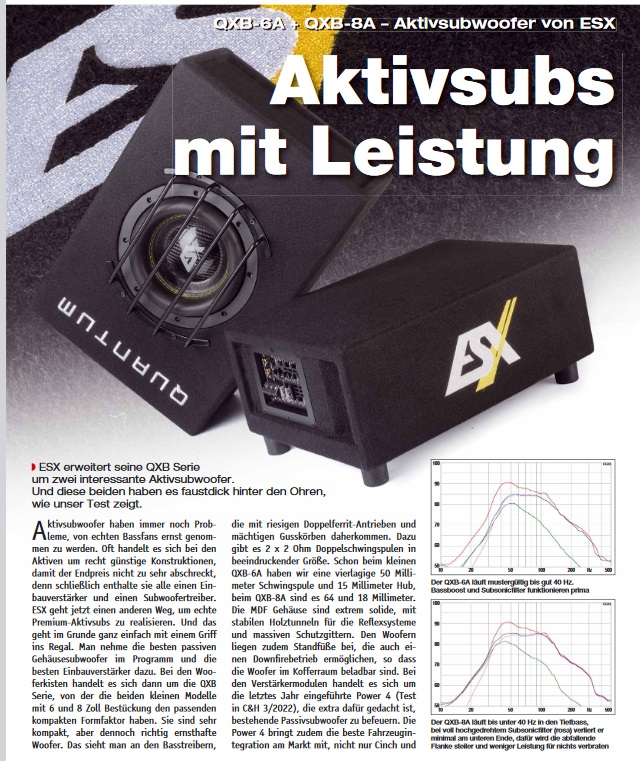 ESX QXB6A Aktiv Subwoofer System 16,5 cm (6.5") Bassreflex 500 Watt mit Basspegel-Kabelfernbedienung