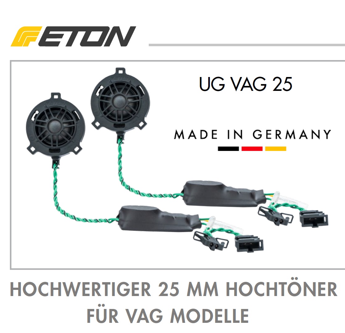 ETON VAG25 Upgrade Plug & Play 25 mm Hochtöner kompatibel mit VAG VW Fahrzeugen mit Kabelfrequenzweichen - 1 Paar