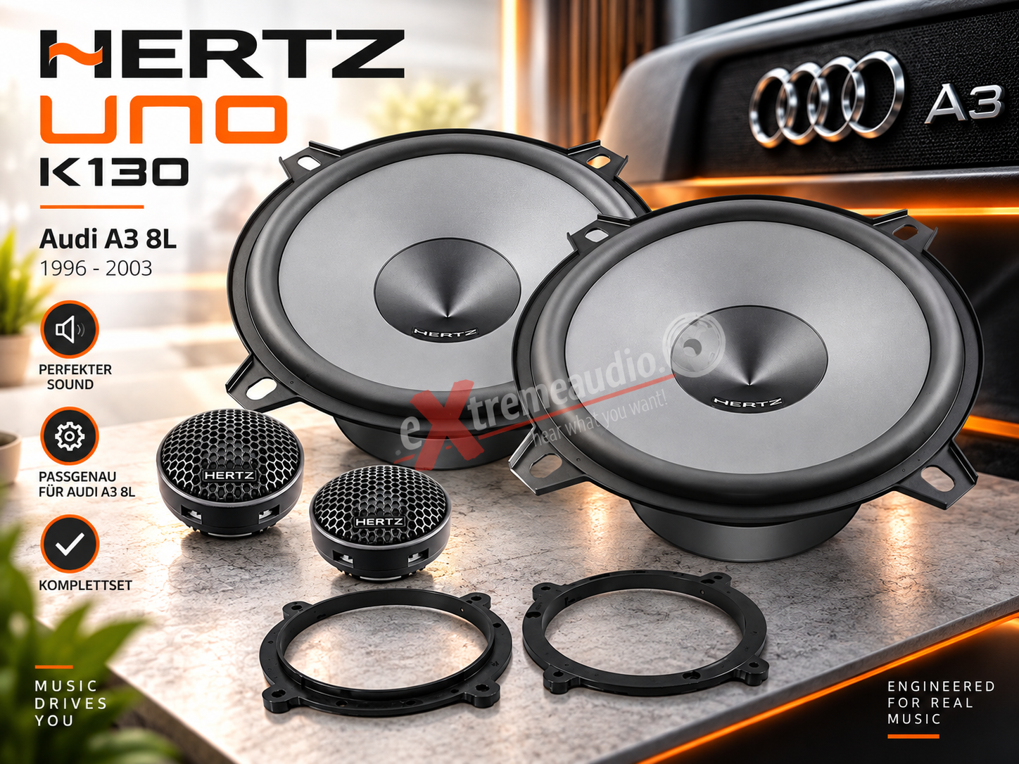 Audi A3 8L - Hertz Uno K130 - 13cm 2 Wege Lautsprecher Kompo System - incl. Einbauset