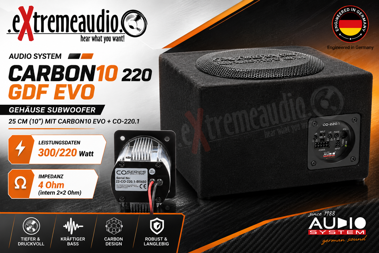 Audio System CARBON10 220 GDF EVO Gehäuse Subwoofer 25 cm (10") mit CARBON10 EVO + CO-220.1