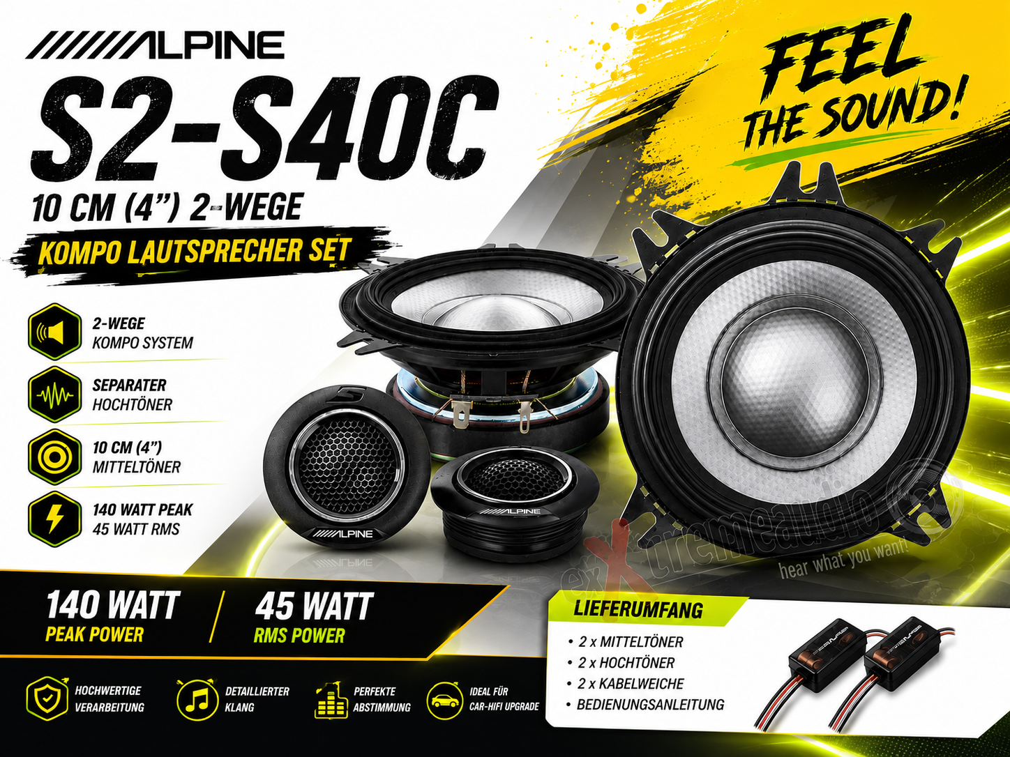 Alpine S2-S40C 10 cm (4") 2-Wege Kompo Lautsprecher Set 140 Watt