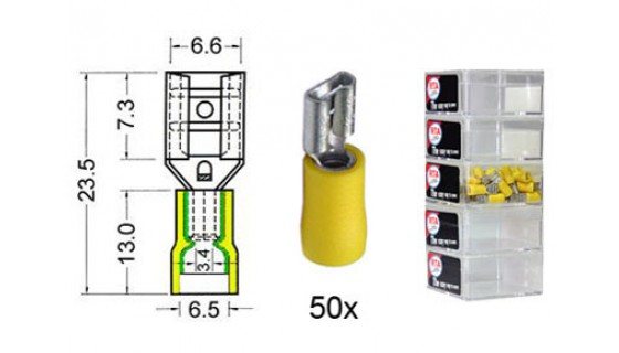 RTA 151.214-2 Blade receptacle isolated VINYL Doubling, 6.3mm YELLOW in 50-pack