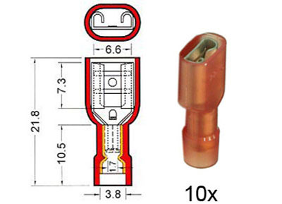 RTA 151.210-0 En nylon manche plat entièrement isolé de 6,3 mm rouge