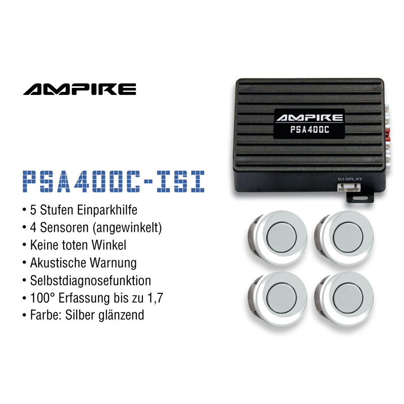 AMPIRE PSA400C-ISI Einparkhilfe, 4-fach, angewinkelt, Silber glänzend 