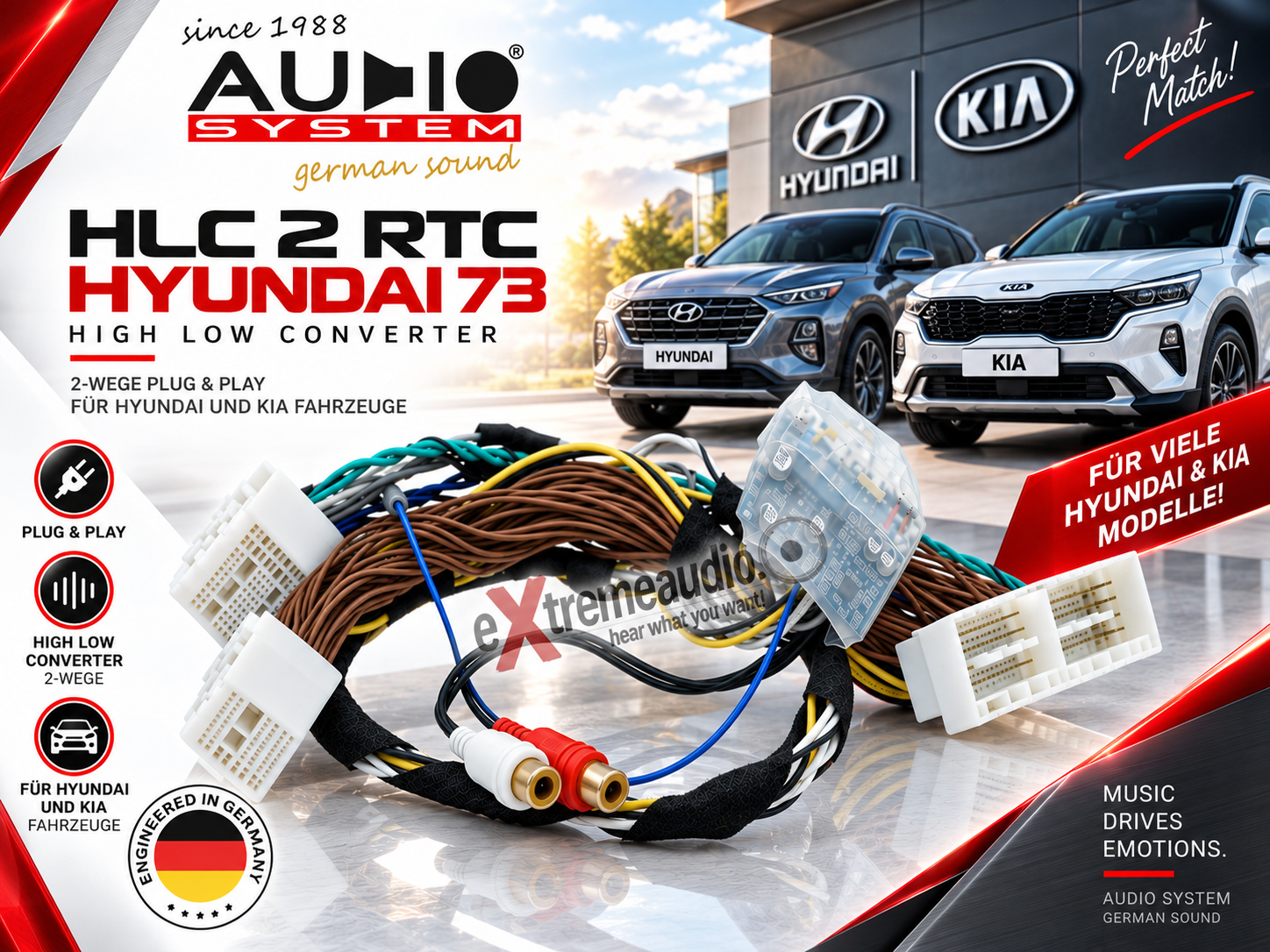  Audio System HLC2 RTC HYUNDAI 73 2-Wege Plug &Play High Low Adapter für Hyundai und Kia Fahrzeuge   