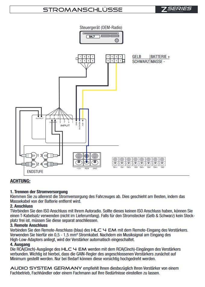 Audio System HLC4 EM 4-Wege High-Low Adapter für OEM-Radios, Verstärker