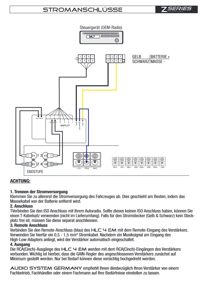 Phantomeinspeisung Radio Verstärker Strom 12V PKW