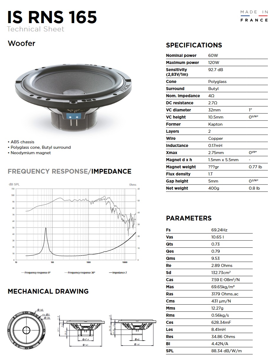 Focal ISRNS165 Inside 16,5 cm 2 Wege Kompo Lautsprecher für Renault, Nissan, Smart, Dacia, FIAT, OPEL, SMART