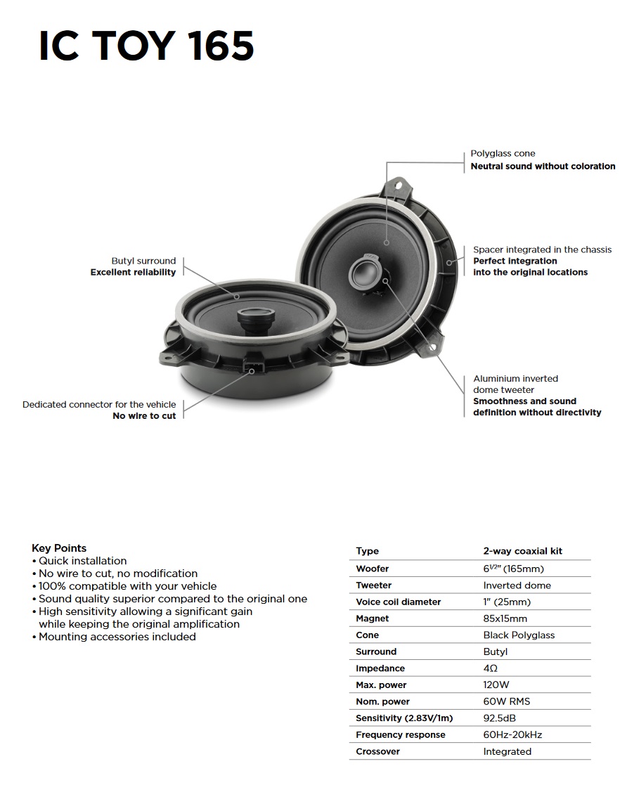 Focal ICTOY165 Inside 2-Wege 16,5cm Koax Lautsprecher für Toyota und Lexus Fahrzeuge  Focal IC TOY 165 