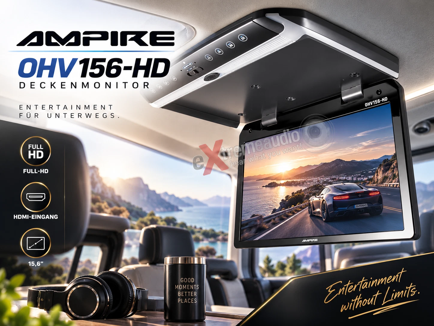 AMPIRE OHV156-HD Full-HD Deckenmonitor 39.6cm (15.6") mit HDMI-Eingang 