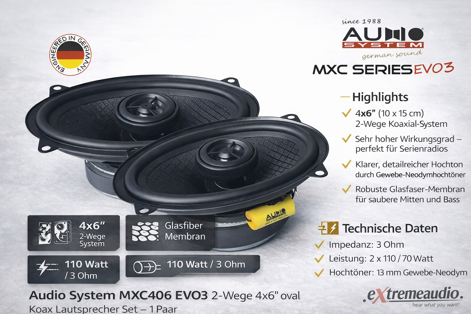 Audio System MXC406 EVO3 2-Wege 4x6 oval Koax Lautsprecher Set - 1 Paar