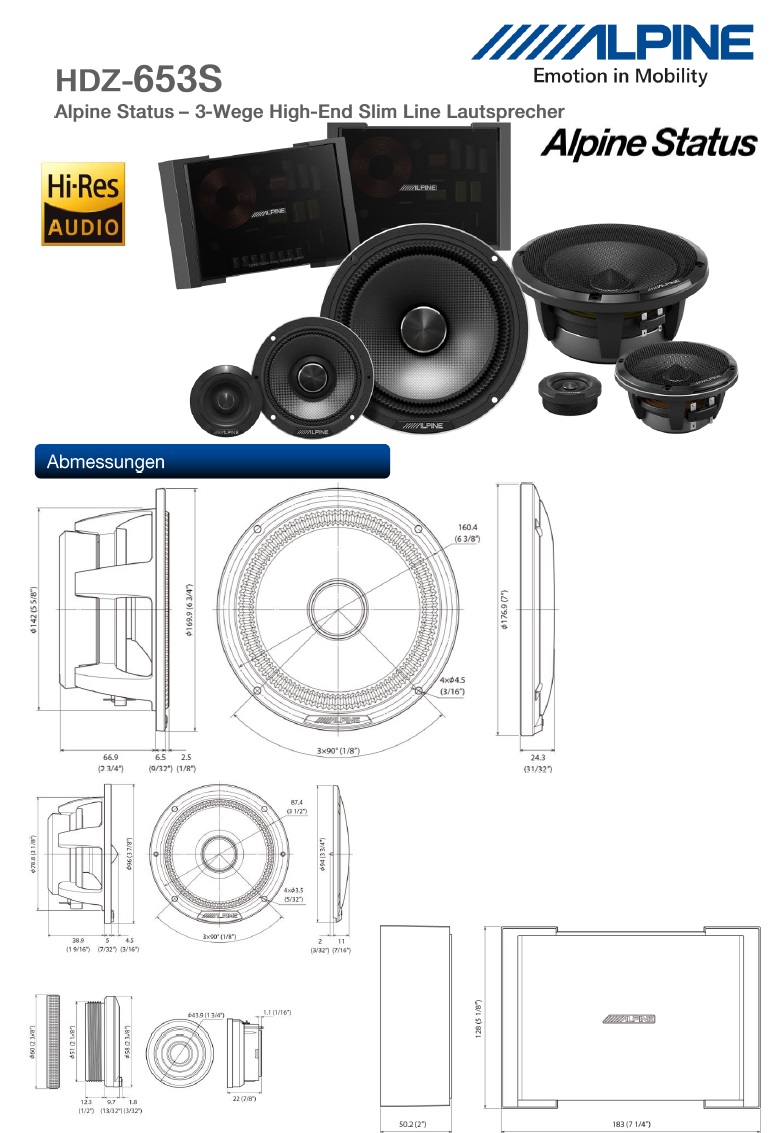 Alpine HDZ-653S 16,5 cm (6,5-Zoll) 3-Wege Slim-Fit Komponenten Lautsprecher System 100 Watt RMS Alpine Status   