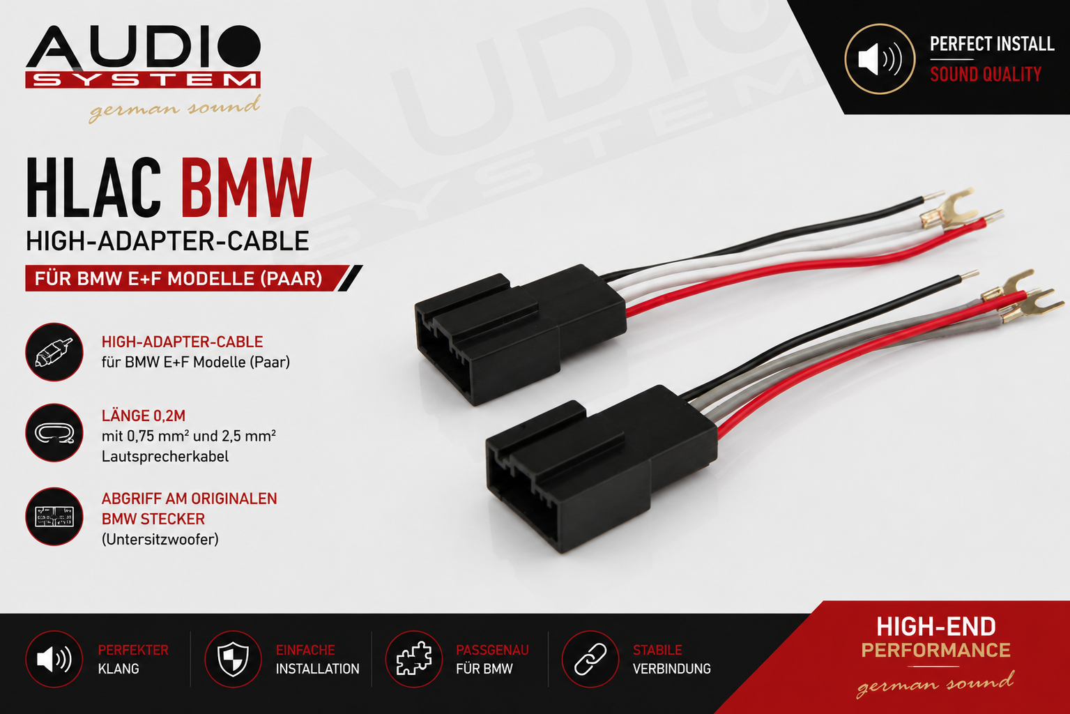 Audio System HLAC BMW CONNECTOR HIGH LOW ADAPTER Kabel Kompatibel für BMW E+F Modelle (Paar) 