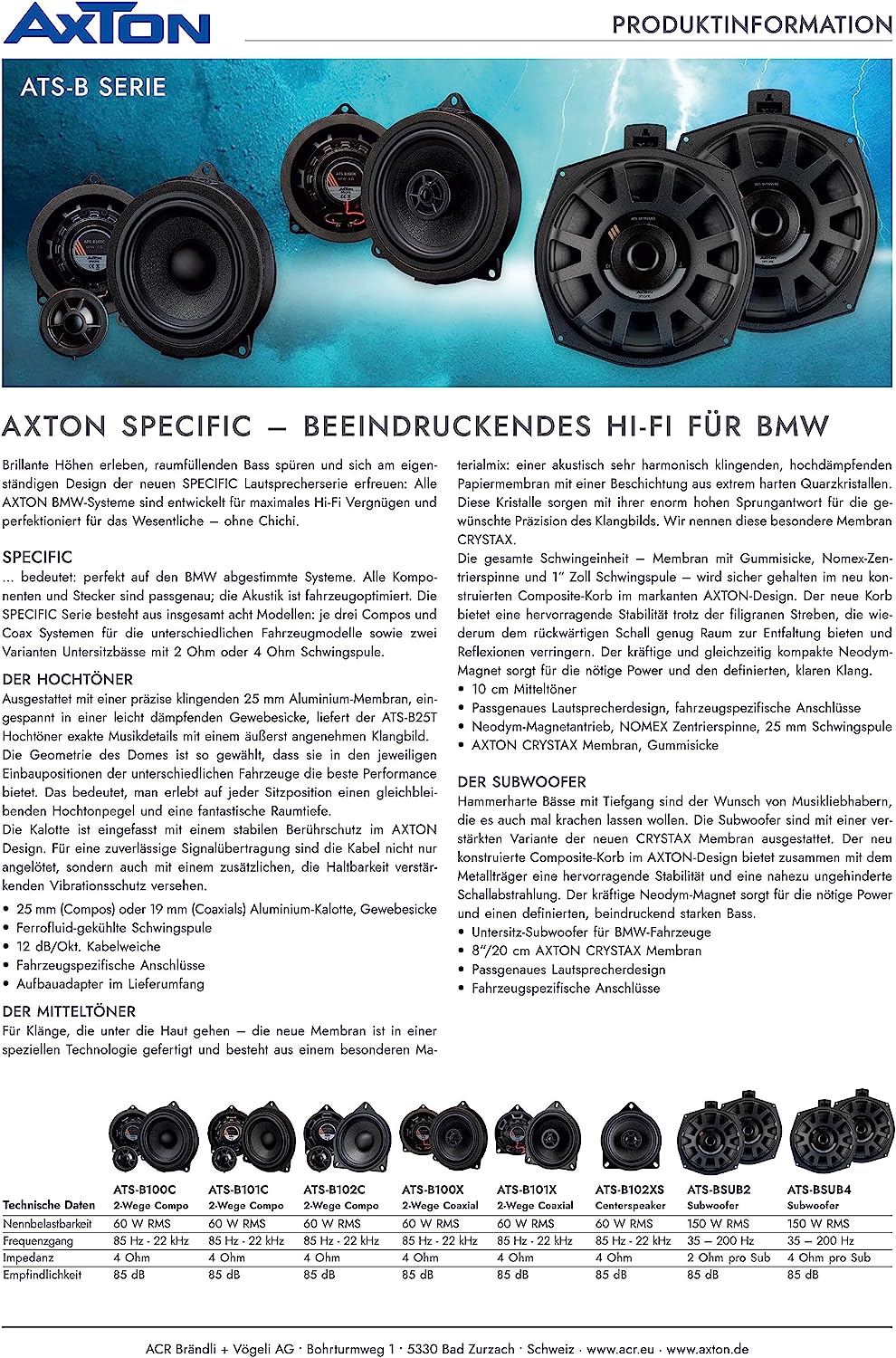 AXTON ATS-B101X 2-Wege 10 cm (4") Koaxial Lautsprecher System kompatibel mit BMW Fahrzeugen