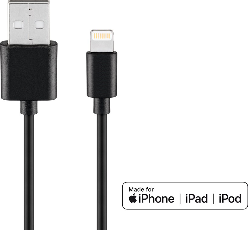 AMPIRE IP401L USB-Kabel auf Apple Lightning Stecker, 1m, schwarz 