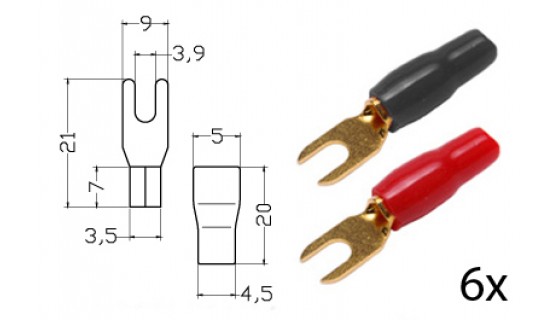 RTA 152.139-0 Klemm-Gabelkabelschuh isoliert, vergoldet, 6x ROT + 6x SCHWARZ 1,5-2,5mm² Durchm. 3,5mm