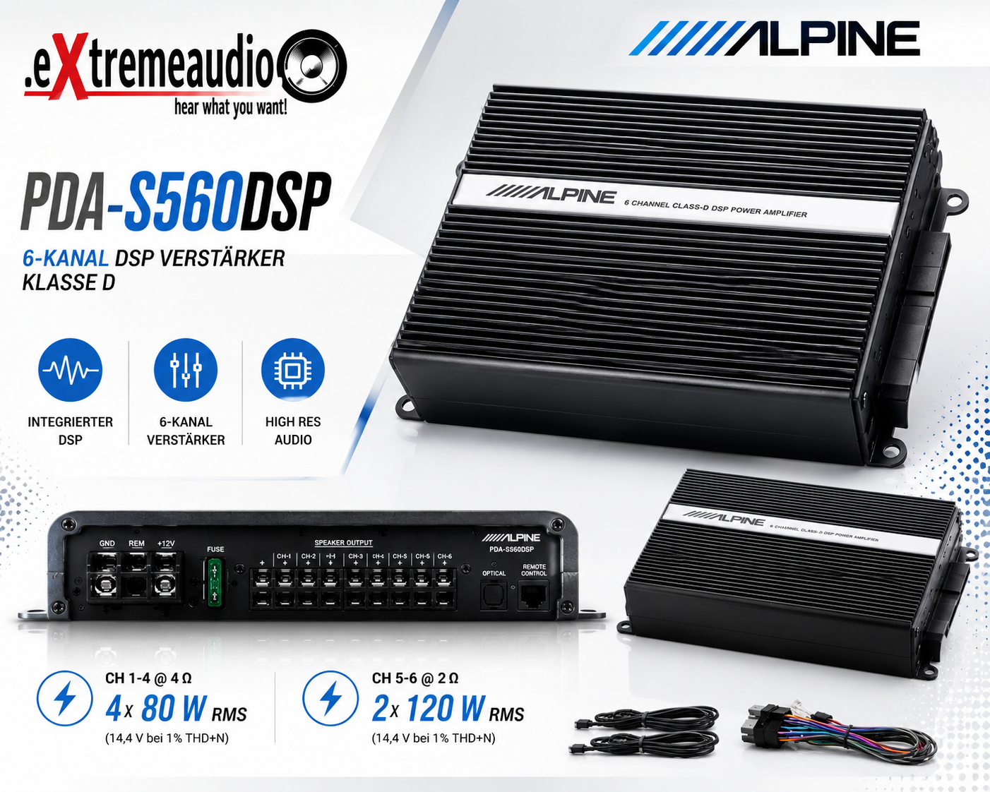 Alpine PDA-S560DSP 6-Kanal DSP Verstärker 4x 80 W RMS + 2x 120 W RMS  
