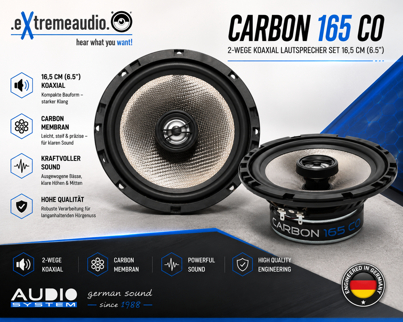 Audio System CARBON 165 CO 2-Wege Koax Lautsprecher Set 16,5 cm (6.5") - 1 Paar