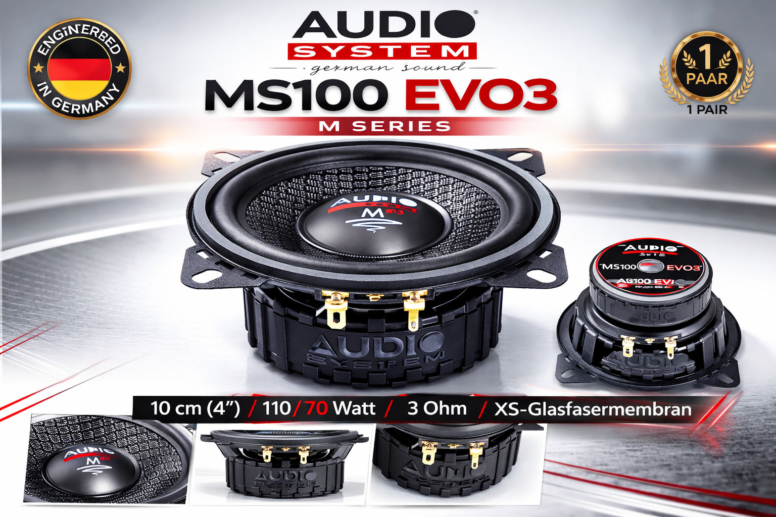 Audio System MS100 EVO3 10 cm (4") Tief Mitteltöner Woofer Midrange Lautsprecher M-Series - 1 Paar   