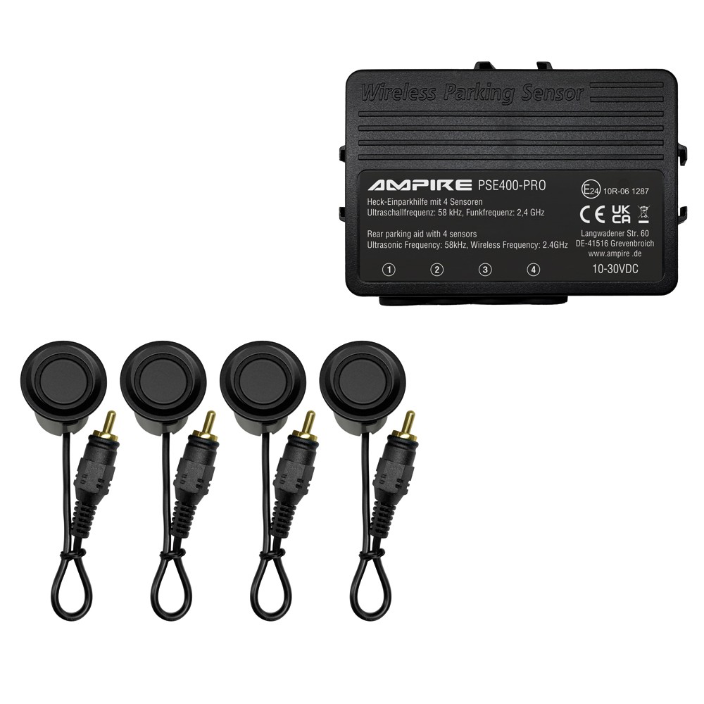 Ampire PSE400-PRO-TRAILER Einparkhilfe für züsätzlichen Anhänger, Schwarz matt, Einbau- und Aufbau-Montage, Wasserdicht