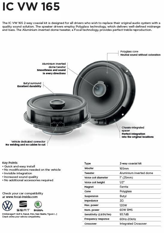 Focal ICVW165 Inside 16,5 cm 2-Wege Koax Lautsprecher für Audi, Seat, Skoda, Volkswagen VW