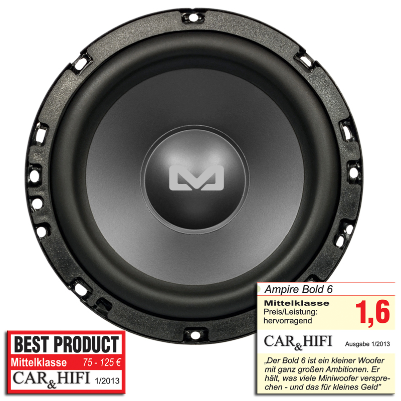 AMPIRE BOLD6 caisson de graves, 16,5 cm / 6,5'', 4 + 4 ohms, 250 watts