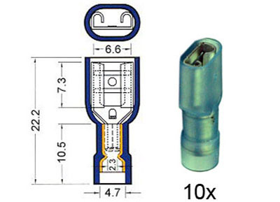 RTA 151.212-0 En nylon manche plat entièrement isolé de 6,3 mm bleu