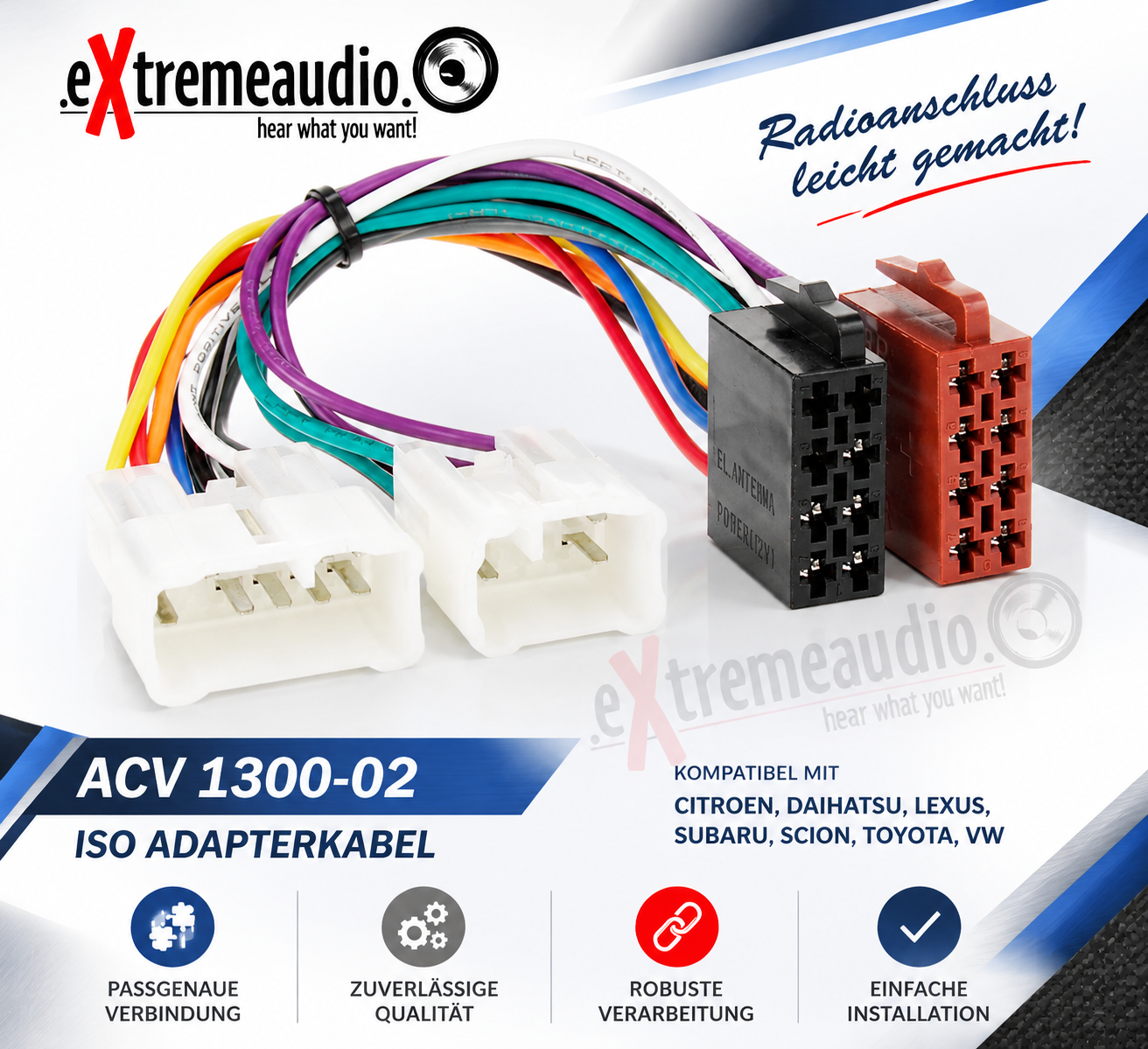 ACV 1300-02 ISO Adapterkabel Radioadapter kompatibel mit Citroen, Daihatsu, Lexus, Subaru, Scion, Toyota, VW
