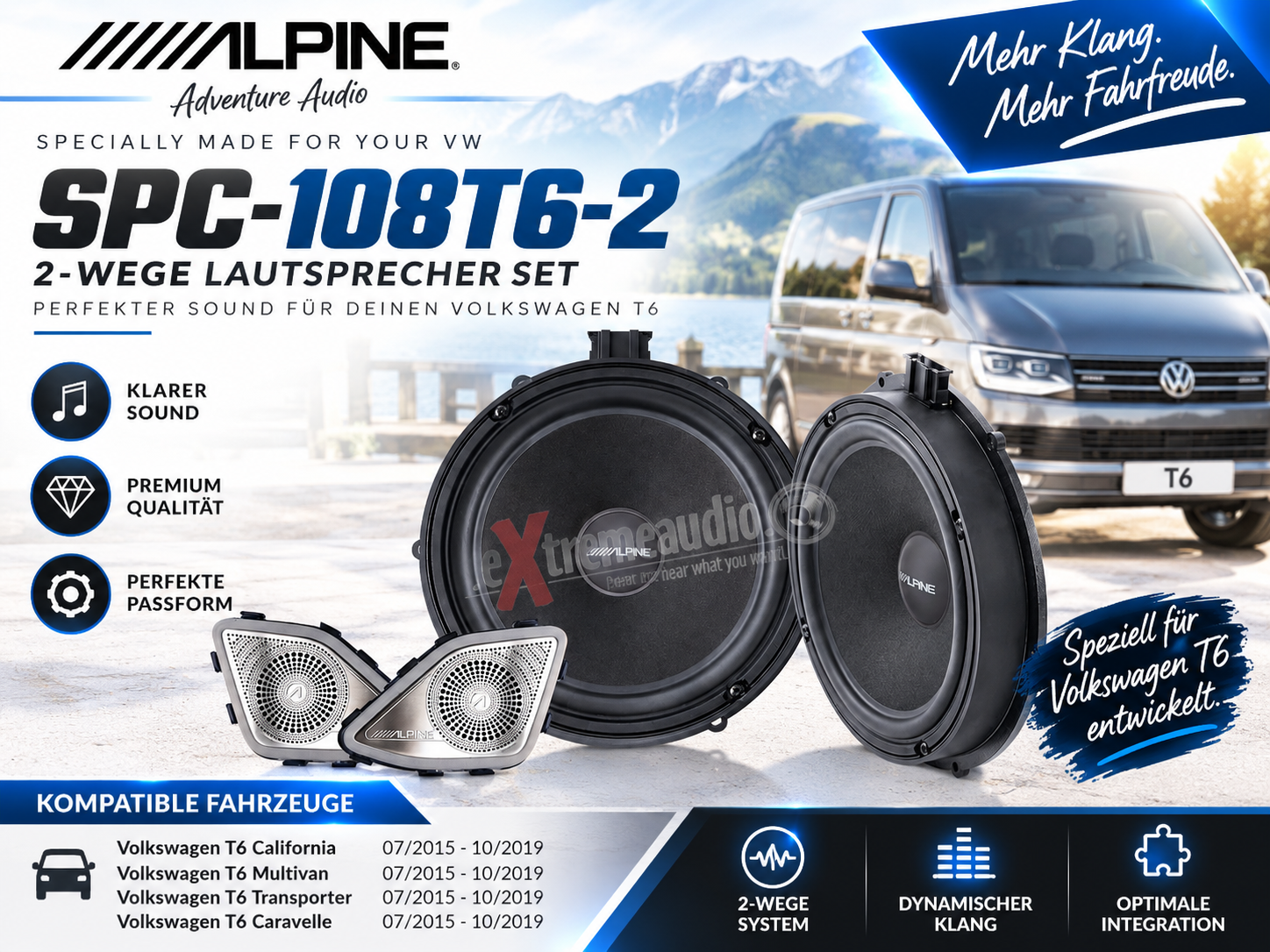 Alpine SPC-108T6-2 2-Wege Lautsprecher Set 8" 20 cm kompatibel mit Volkswagen T6