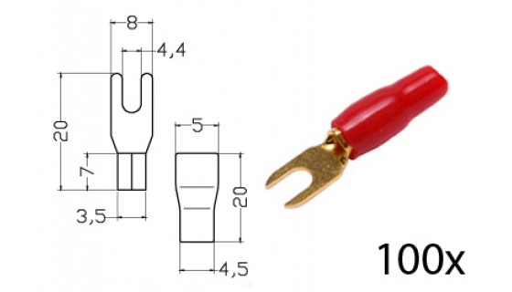 RTA 152.356-2 Morsetti di fissaggio - forcella isolati, placcato in oro, 100x ROSSO 4,0 - diam 6,0mm² . 4 millimetri