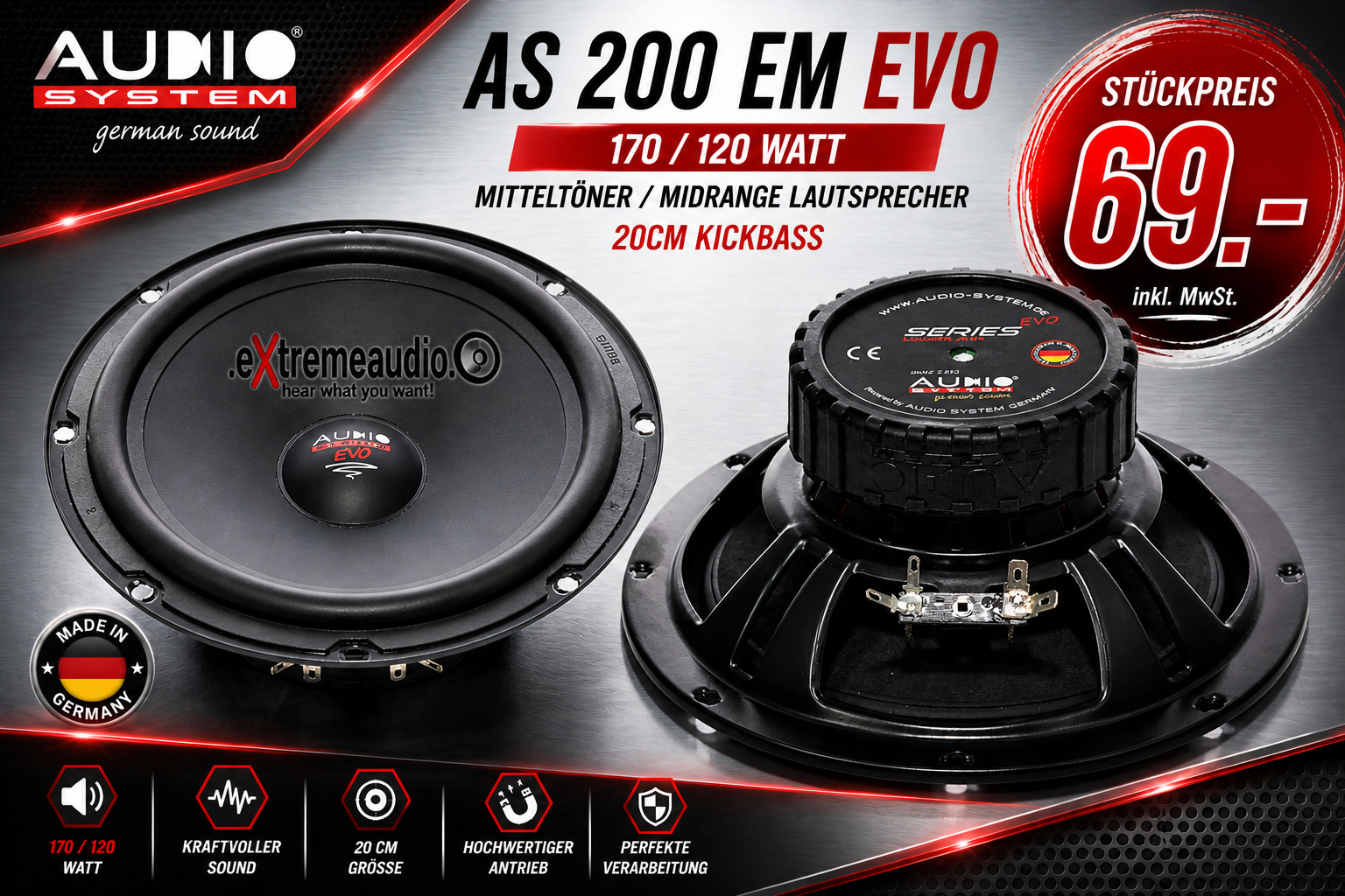 Audio System AS 200 EM EVO Tief / Mitteltöner / Midrange Lautsprecher Stückpreis