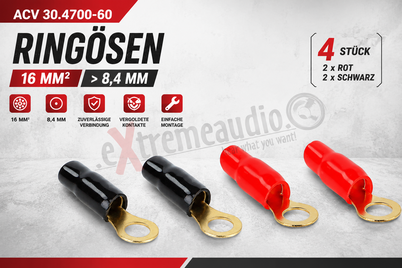 ACV 30.4700-60 Ringösen 16 mm² > 8,4 mm 2 x rot / 2 x schwarz