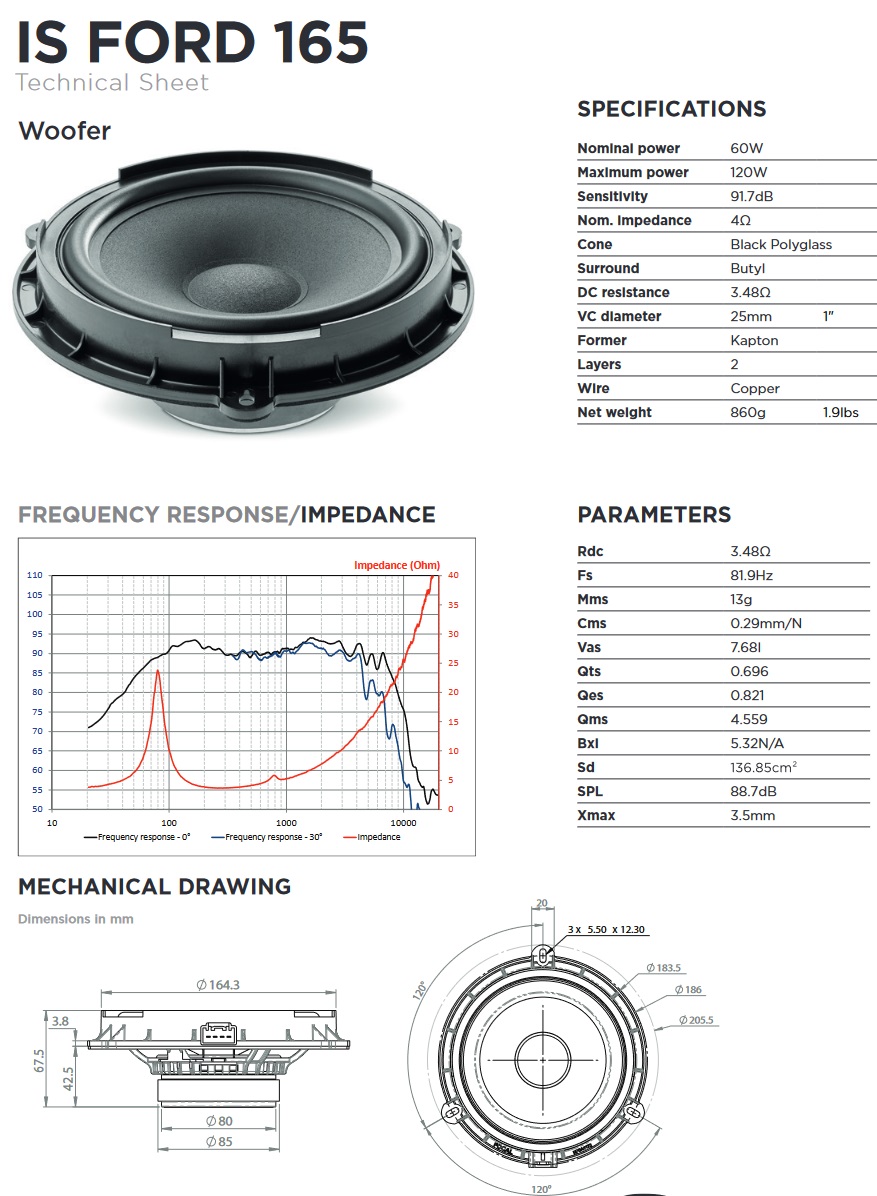 Focal IS FORD 165 spezifisches 2-Wege Lautsprecher 16,5 cm Kombo System kompatibel mit Ford, Mazda, Lincoln - Focal ISFORD165