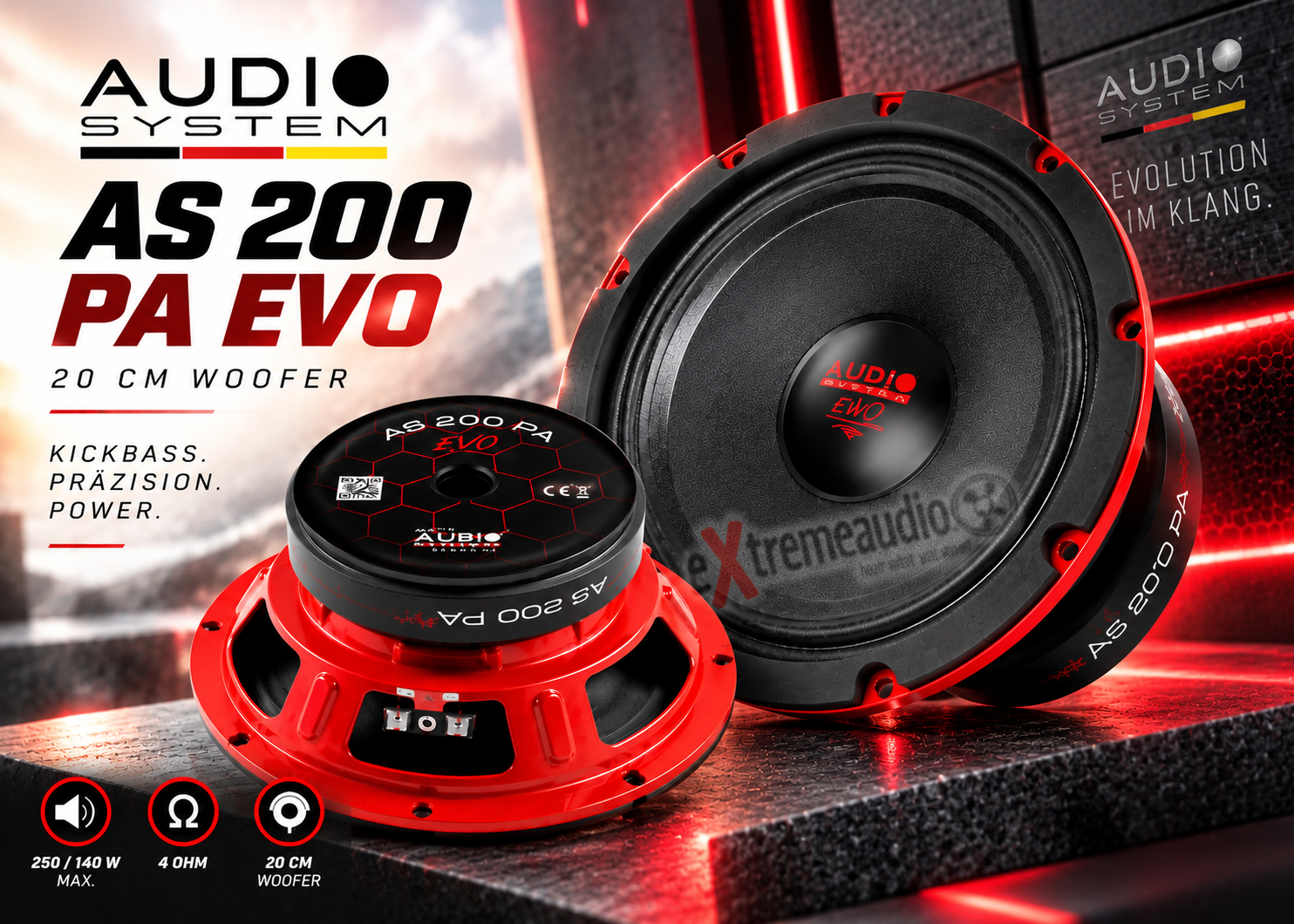 Audio System AS 200 PA EVO 20 cm (8") Woofer Tief-Mitteltöner Kickbass Lautsprecher - 1 Paar