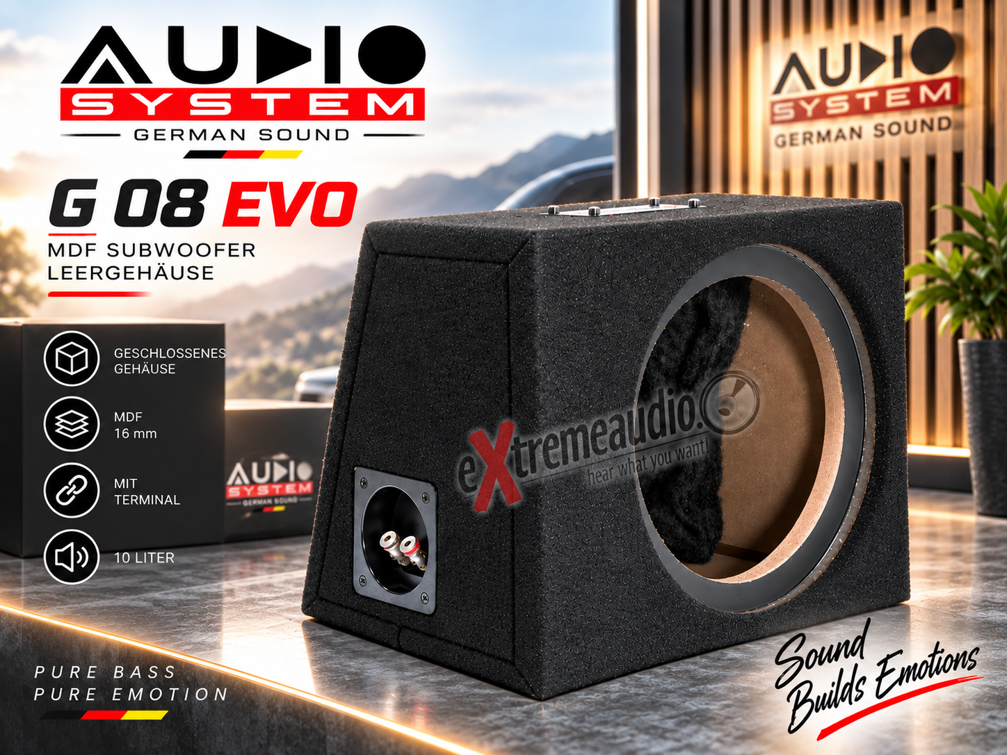 Audio System G 08 EVO MDF Subwoofer Leergehäuse für 20 cm (8") Bass/Woofer - geschlossenes Gehäuse mit 10 Liter